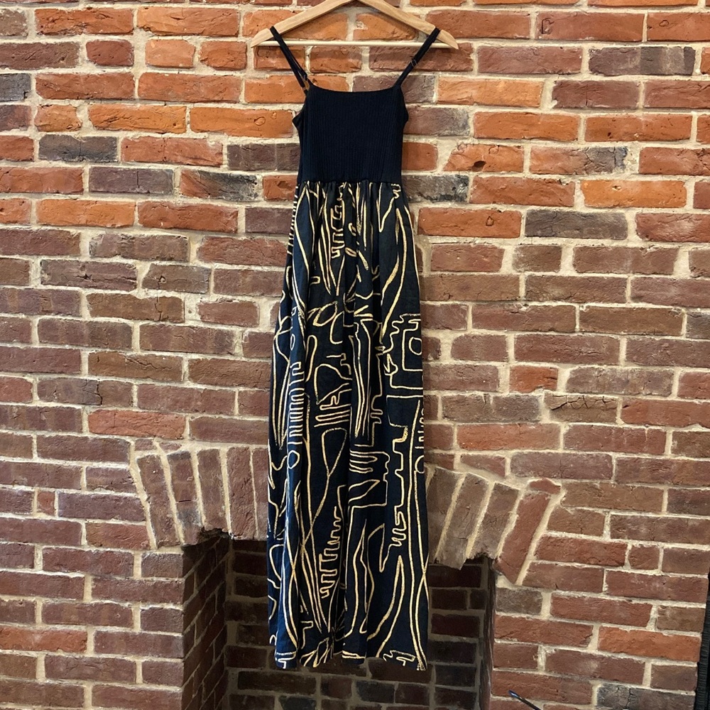 Bel Kazan - Brandi Dress - Black Rye - Patterned linen Maxi Dress - XS